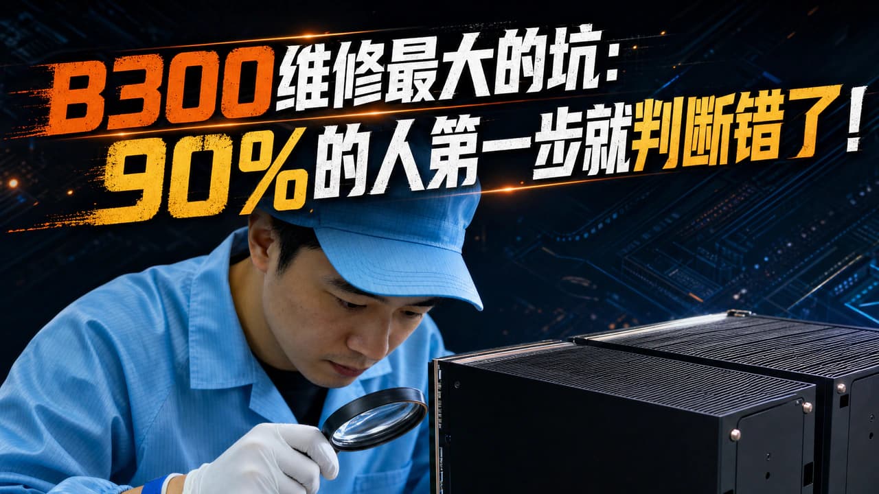 防静电服工程师持放大镜检视 B300 模块